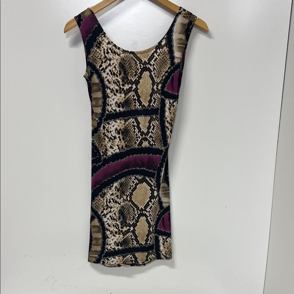 Unaluna USA Snakeskin Mini Dress, Sleeveless, Deep V with Ring Back, Small